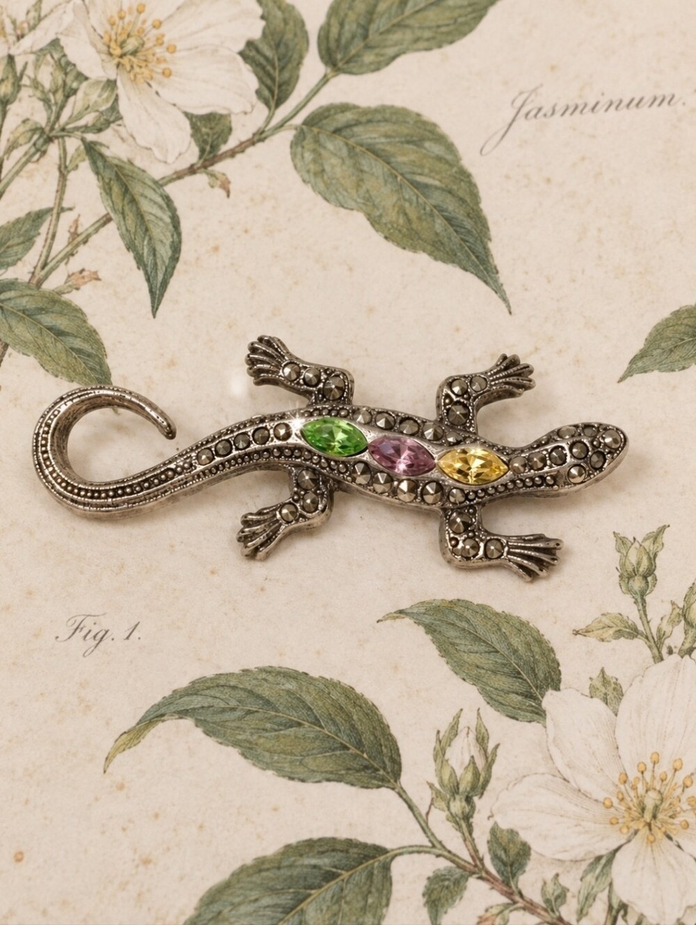1928 Jewelry Company Pastel Stone Lizard Pin EUC Gardening Reproduction Brooch